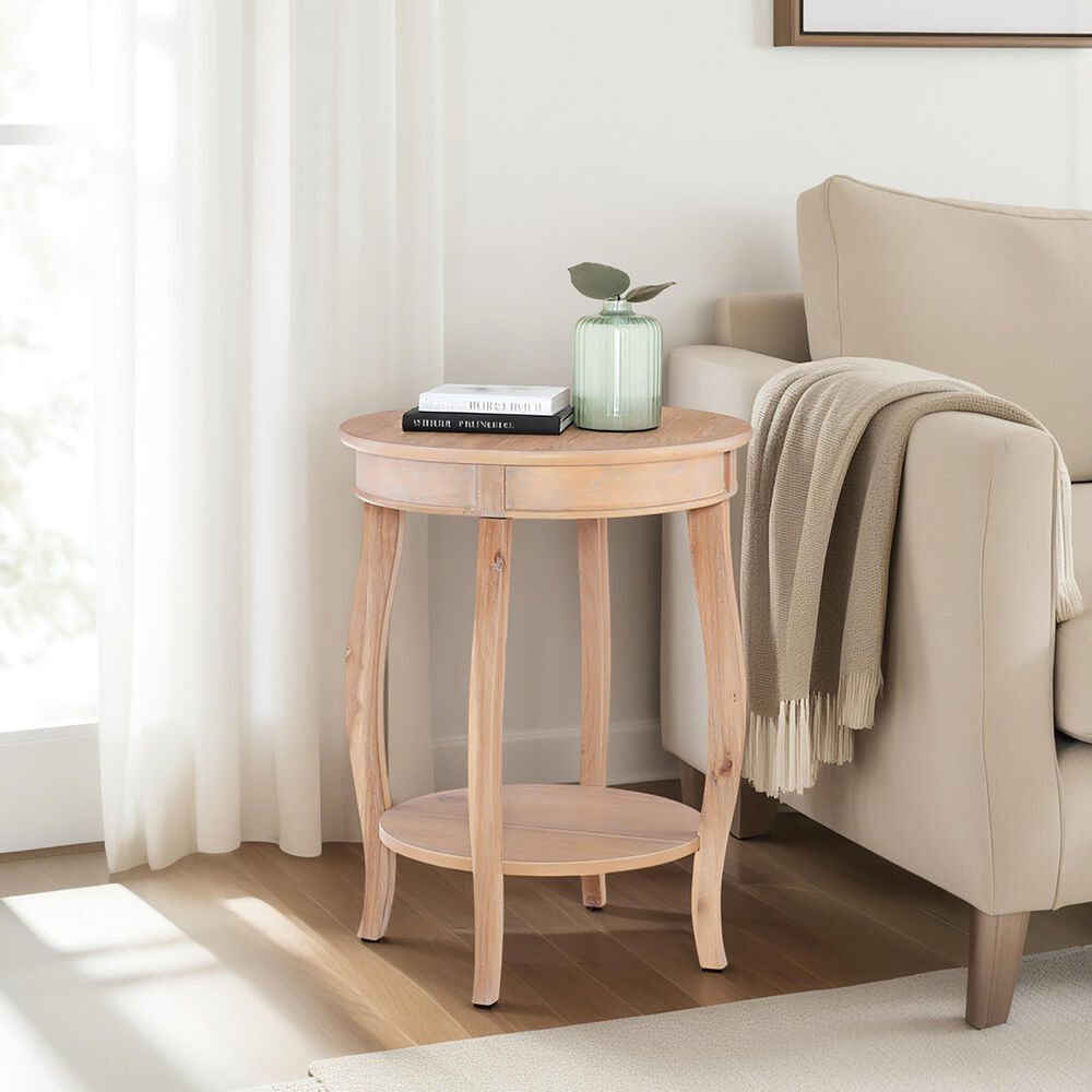 Linon Home Decor Aura Round Side Table in Natural, , large