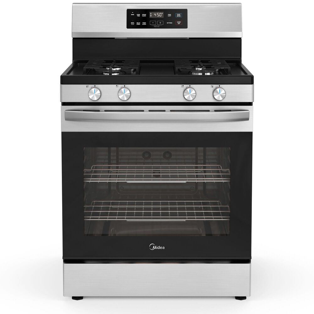 Midea 6.1 Cu. Ft. 4-Burner Freestanding Gas Range with Steam Cleaning in Stainless Steel, , large