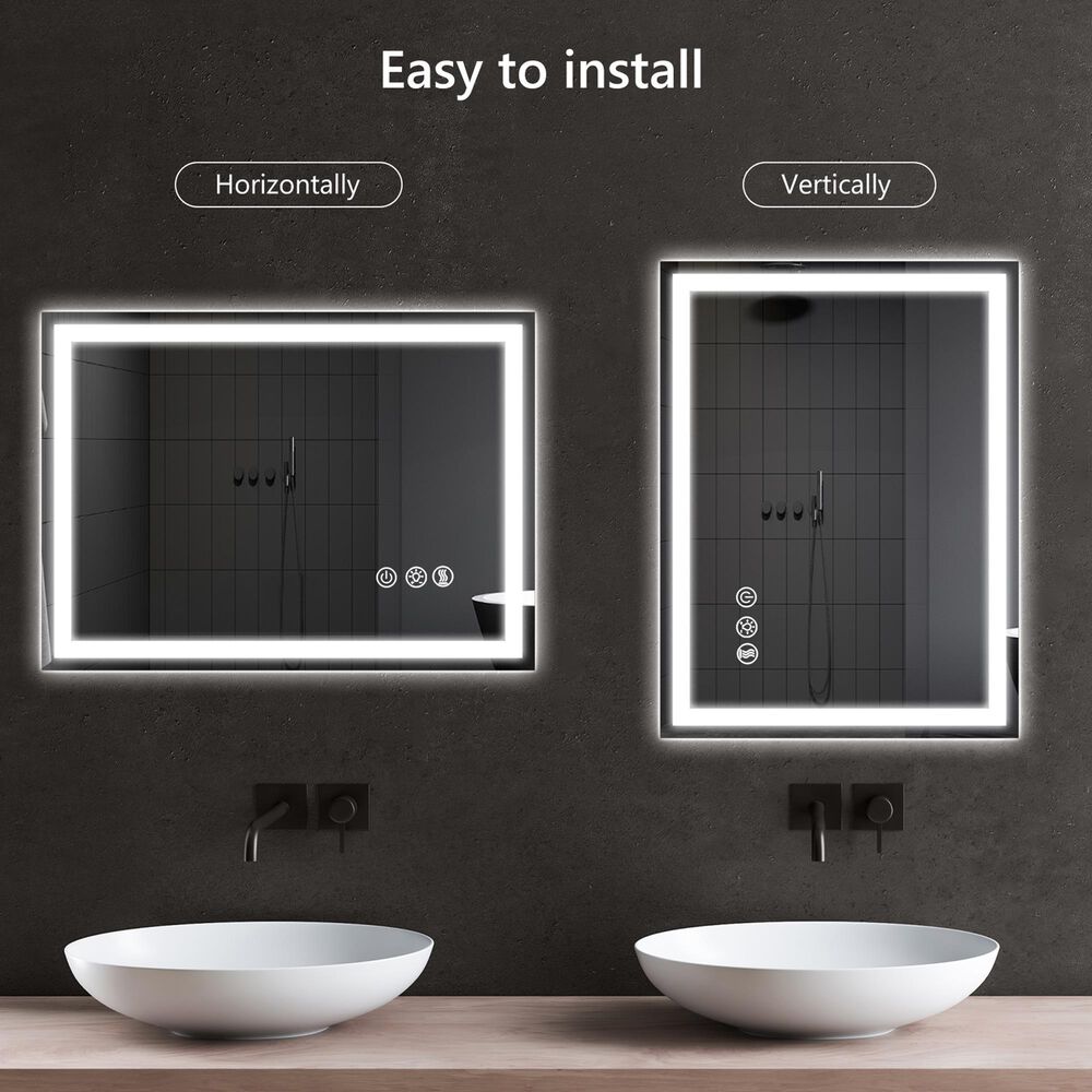 HOMLUX 48" x 32" LED Bathroom Makeup Mirror in Silver, , large