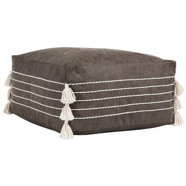 Classic Home Ezekiel 24" Vegan Leather Pouf in Hickory, , large