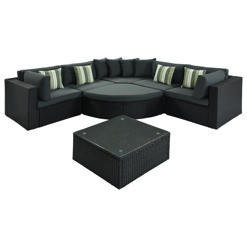 HOMLUX 7-piece Outdoor Conversation Set with Black Wicker in Gray, , large