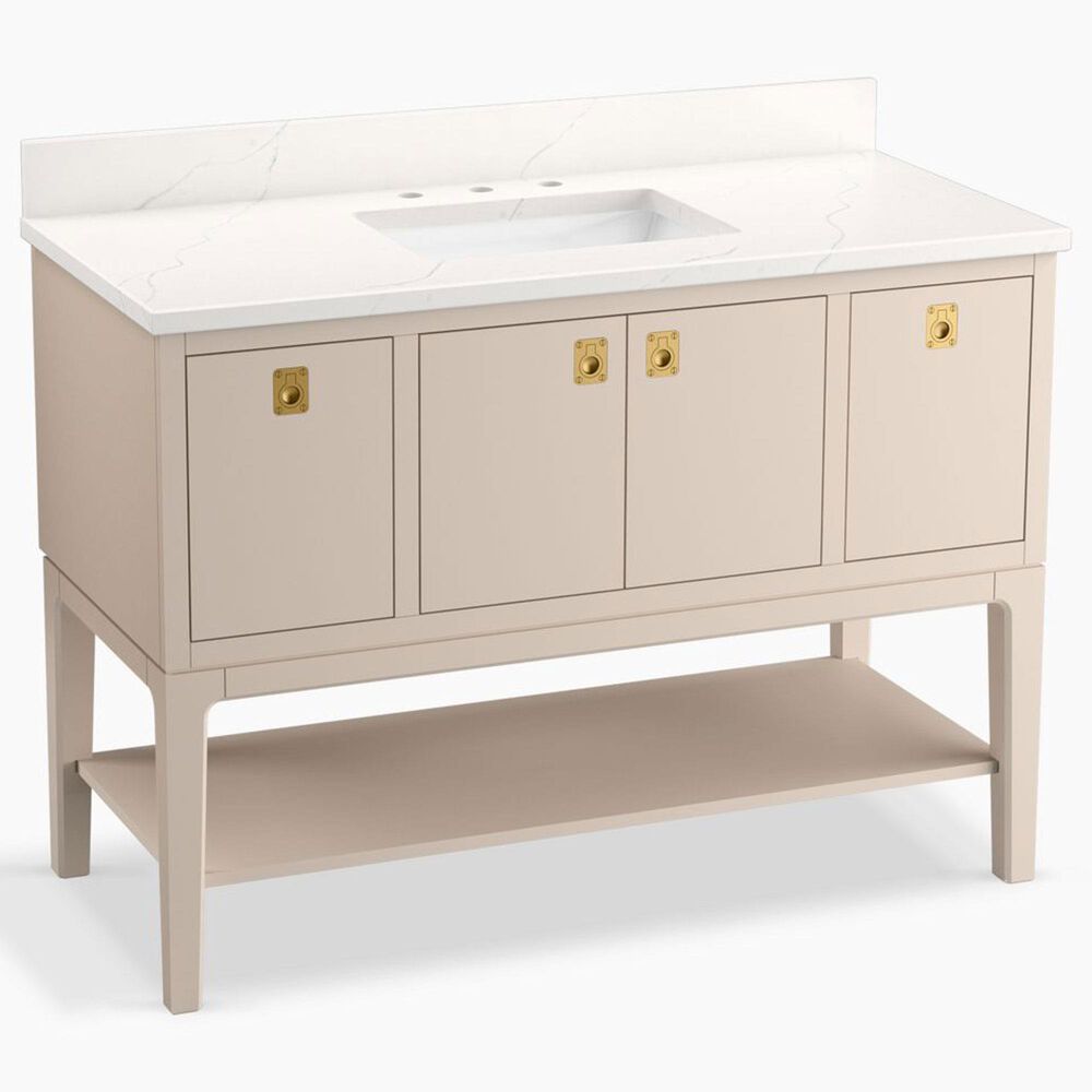 Kohler Seagrove 48" Single Bathroom Vanity in Light Clay with 3 cm White Quartz Top and Rectangular Sink, , large