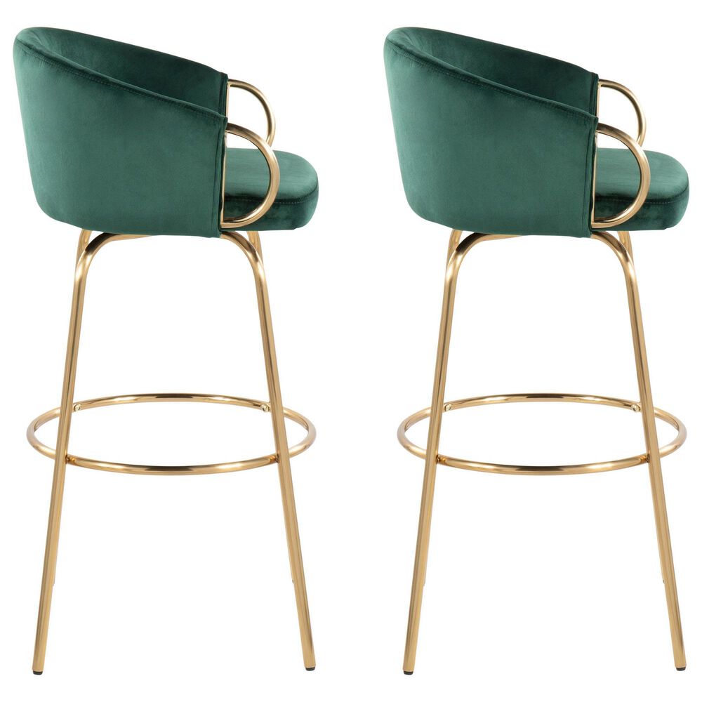 LumiSource Claire Swivel Barstool with Green Velvet Upholstery in Gold (Set of 2), , large
