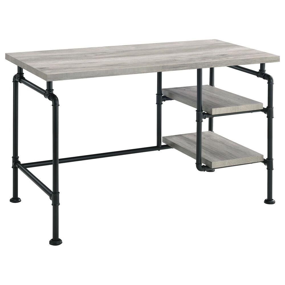 Pacific Landing Delray 2-Tier Shelving Writing Desk in Gray Driftwood and Black, , large