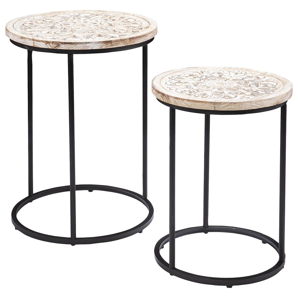 Southern Enterprises Swendland 2-Piece Accent Table Set in Distressed White/Black, , large