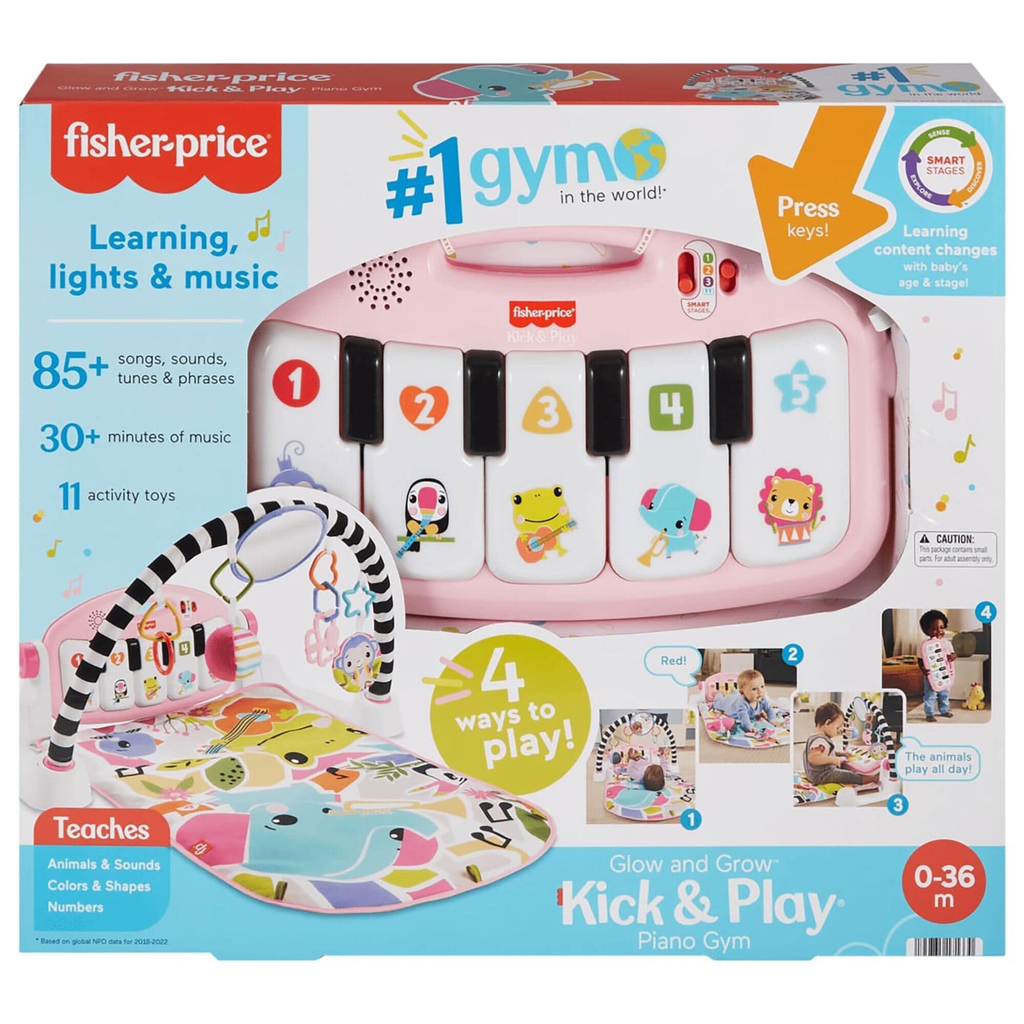 Fisher Price Glow and Grow Kick and Play Piano Gym Baby Playmat with Musical Learning Toy in Pink NFM