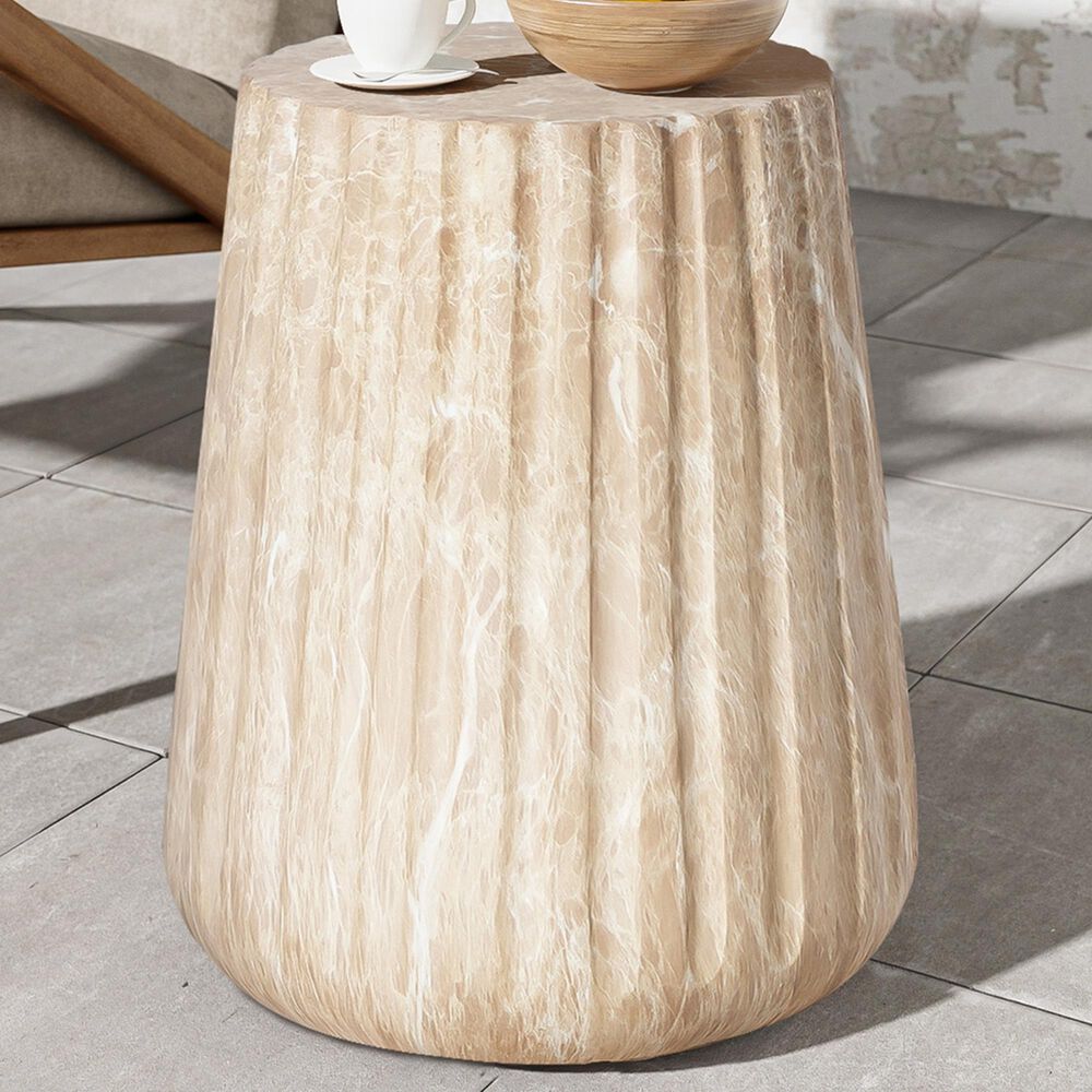 Hearth and Haven Outdoor Carved Side Table with Faux Natural Stone Texture in Gold, , large