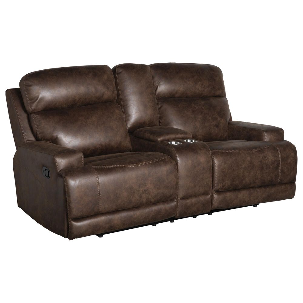 Vogue Home Furnishings Manual Reclining Console Loveseat in Trailride Chocolate, , large