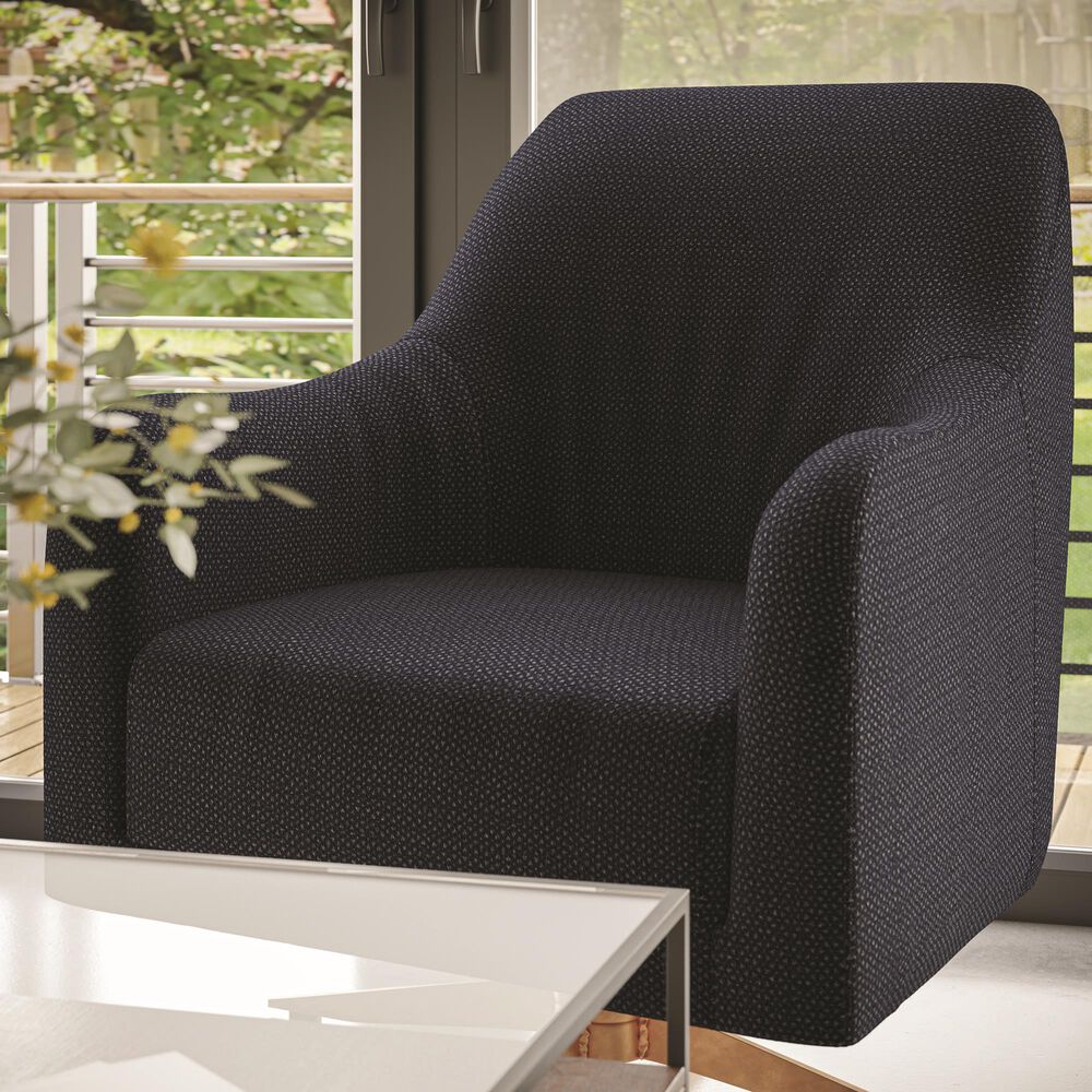 37B Vienna Swivel Arm Chair in Petrol Blue Polyester, , large