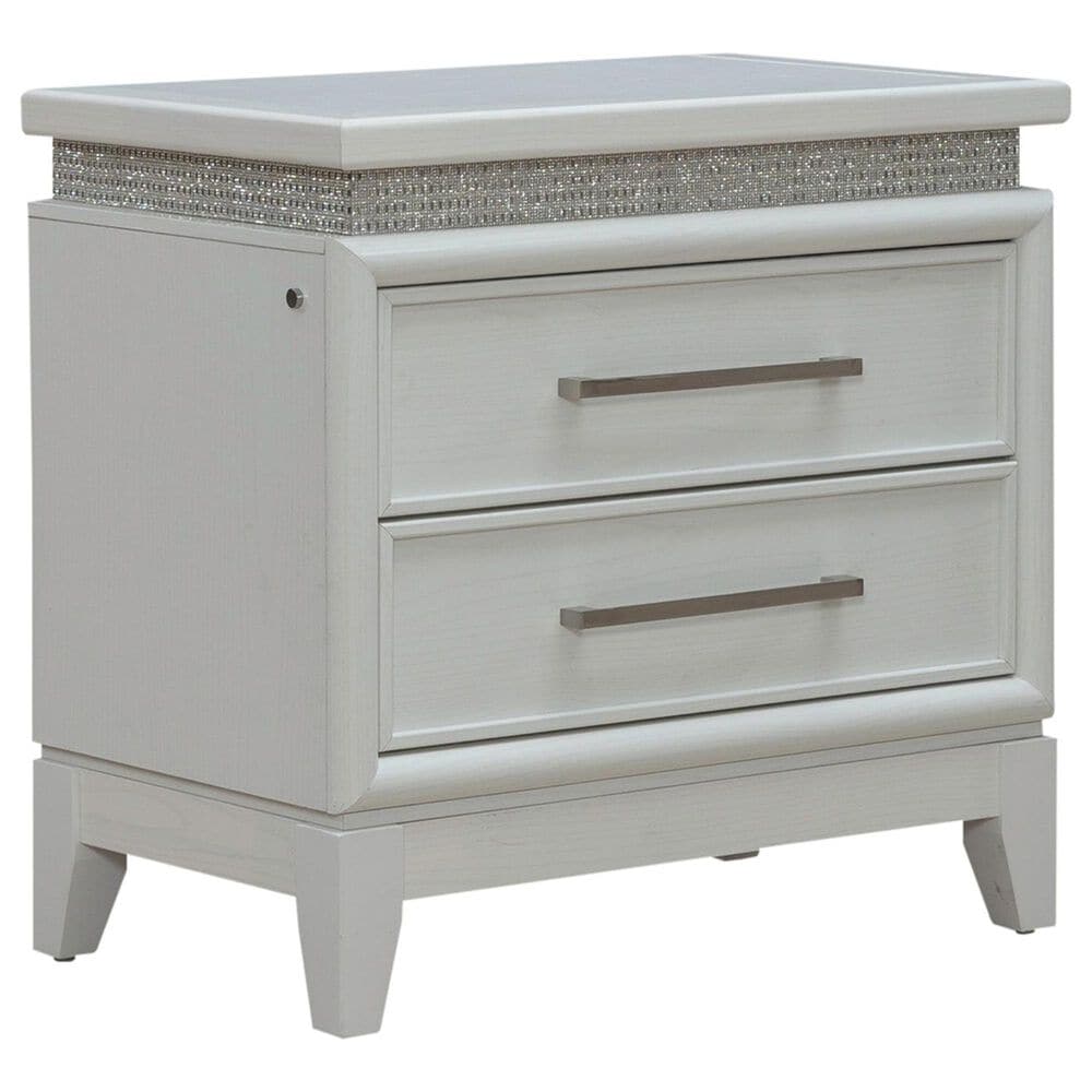 Belle Furnishings Reflections 4-Piece Queen Upholstered Bedroom Set in Pearl White and Rhinestone, , large