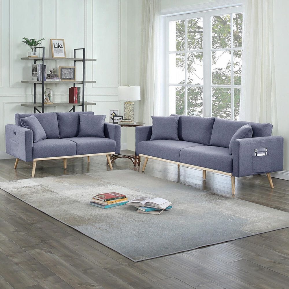 HOMLUX Sofa and Loveseat Set with USB Ports, Pillows and Storage in Dark Gray, , large