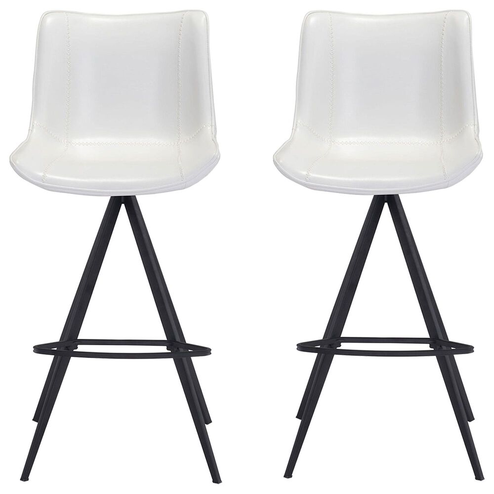 Zuo Modern Aki Bar Stool in White and Black &#40;Set of 2&#41;, , large