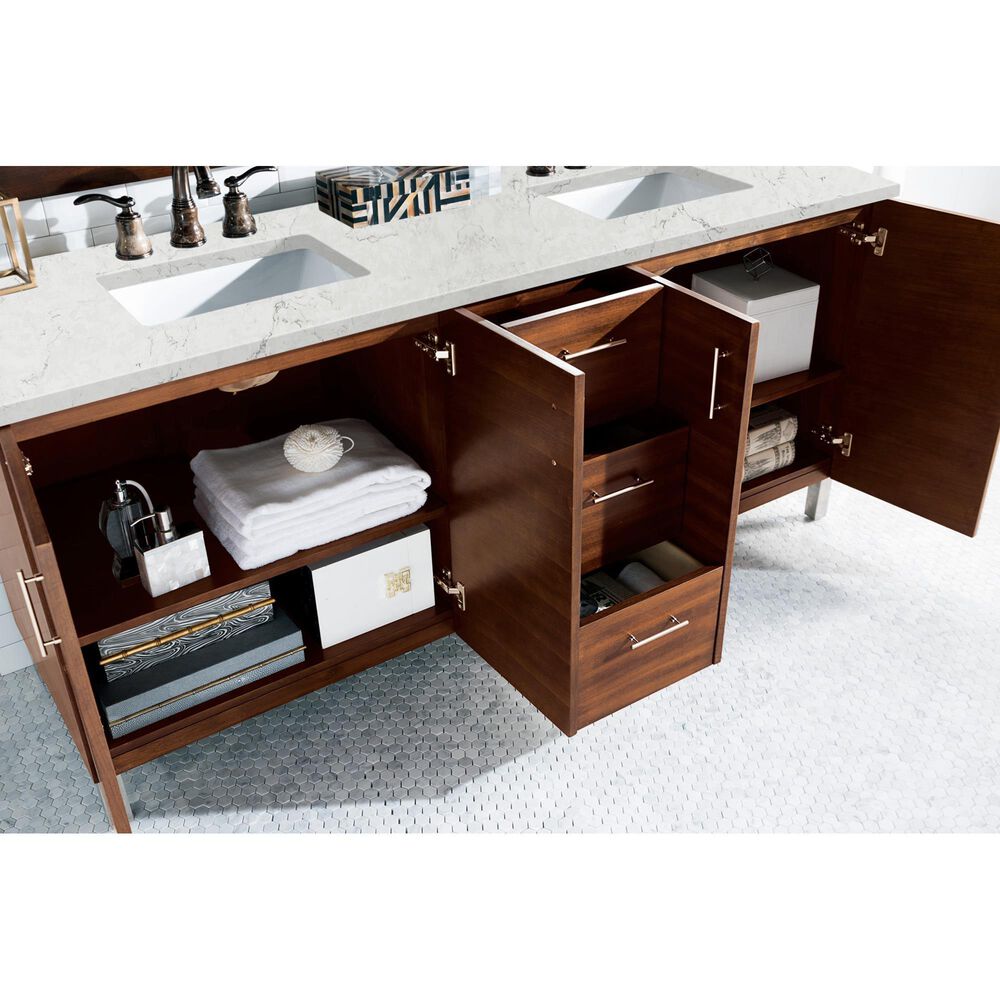 James Martin Vanities Metropolitan 72&quot; Double Bathroom Vanity in American Walnut with 3 cm Eternal Jasmine Pearl Quartz Top and Rectangular Sinks, , large