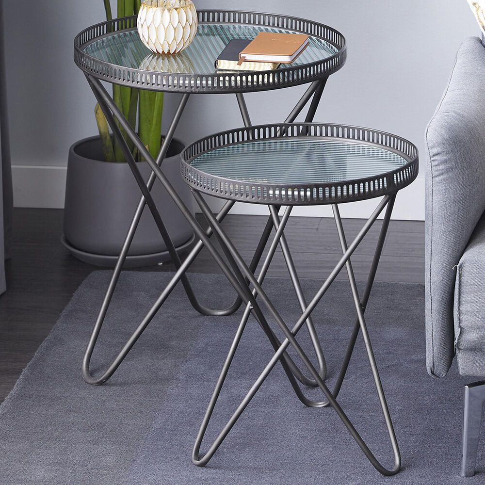 Uma Enterprises Accent Table in Dark Silver &#40;Set of 2&#41;, , large