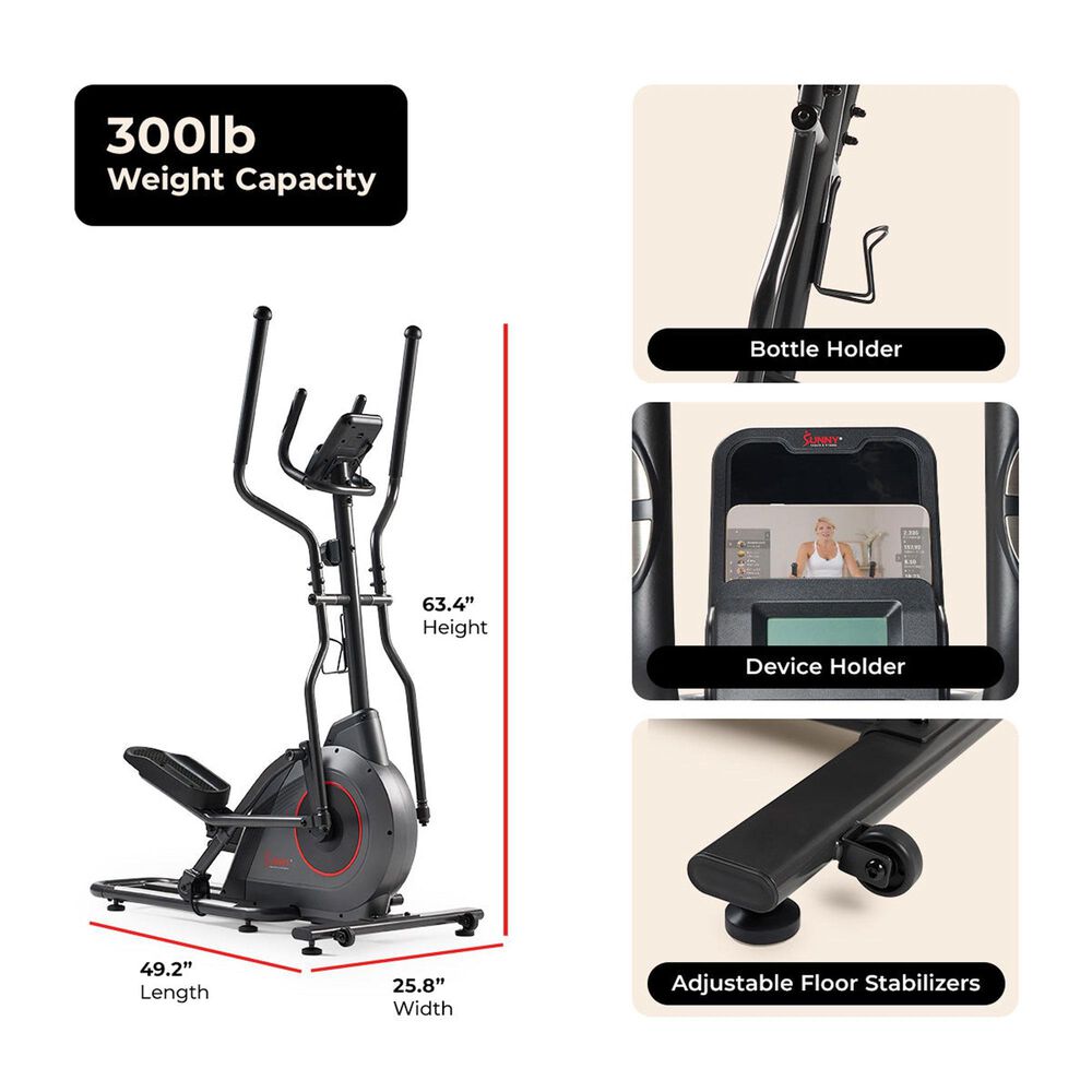 Sunny Health &amp; Fitness Ultra Silent Smart Elliptical Exerciser in Black and Dark Gray, , large
