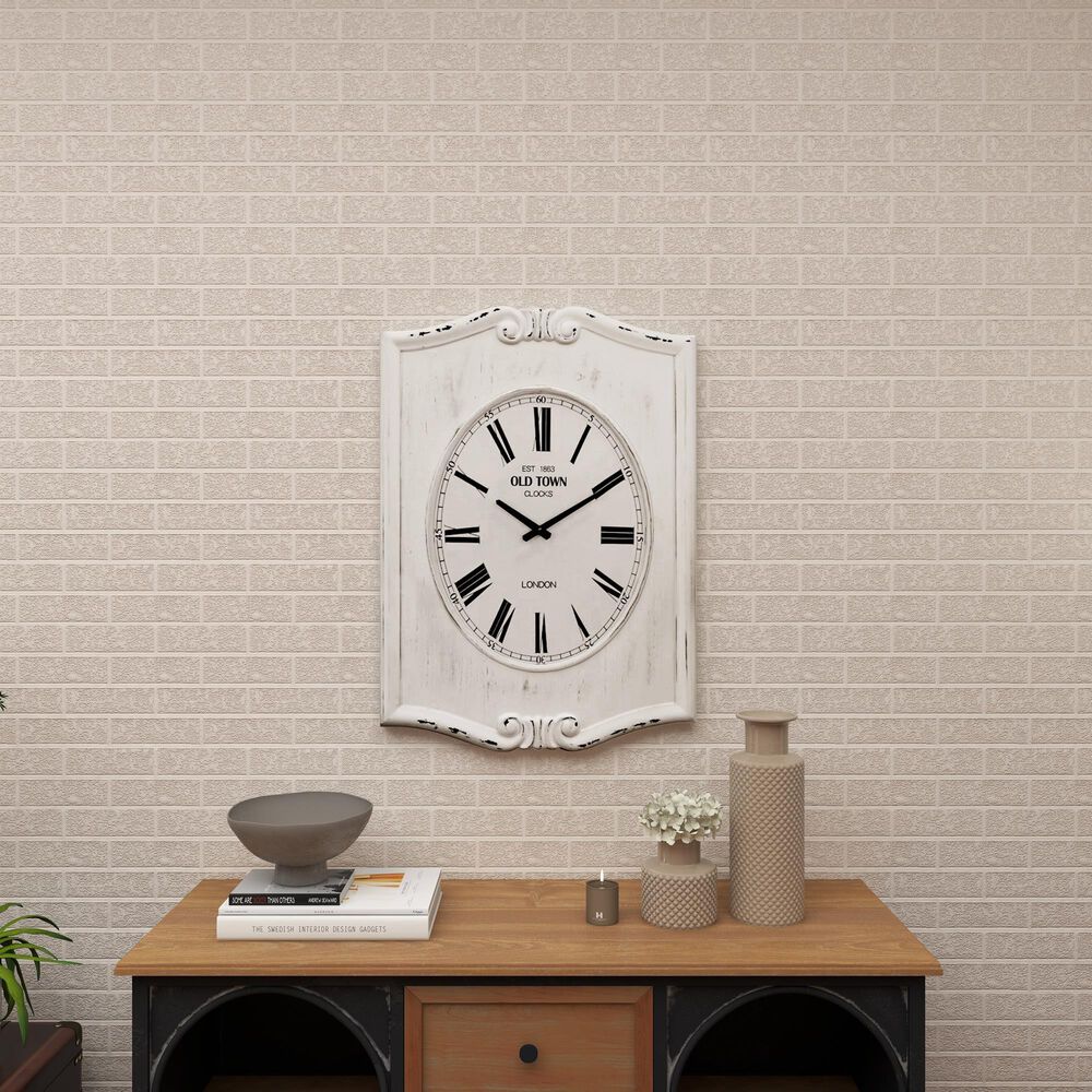 Maple and Jade Farmhouse Wall Clock in Whitewashed, , large