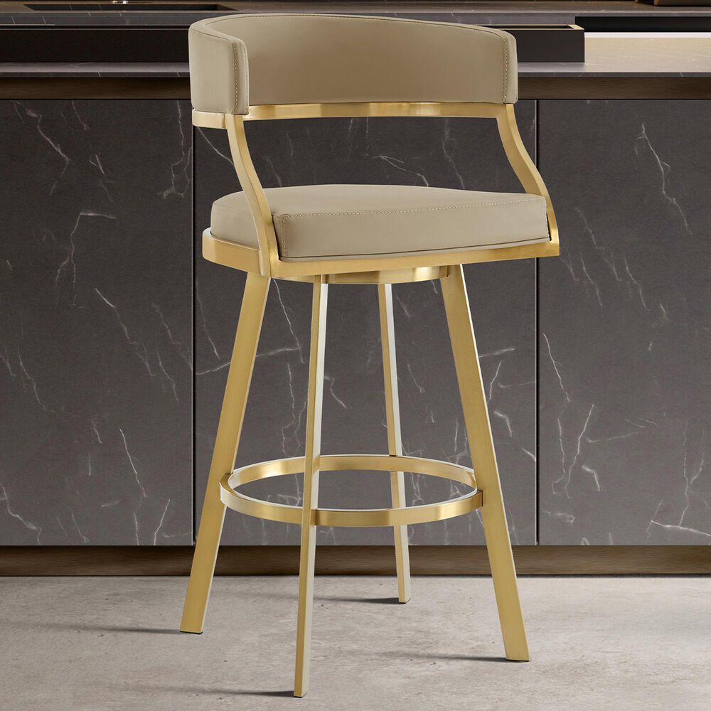 Armen Living Saturn Swivel Counter Stool in Gold, , large