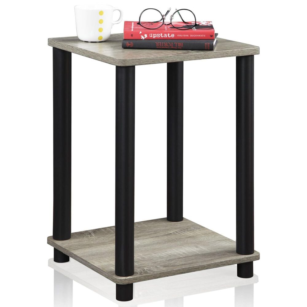 HOMLUX 2-Tier Turn-N-Tube End Table in French Oak Grey and Black, , large