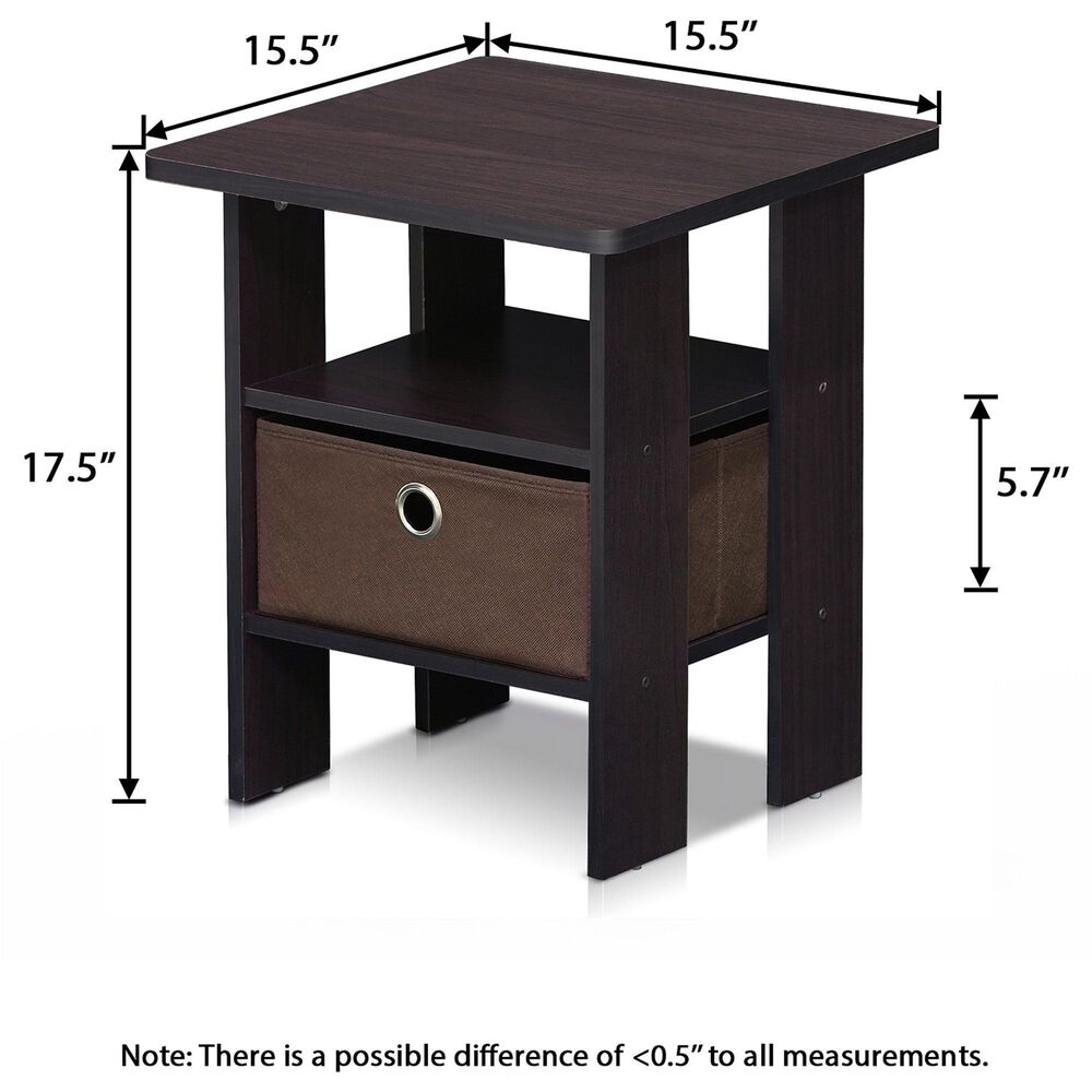 HOMLUX 2-Piece 1-Shelf End Table with Bin Drawer in Dark Walnut, , large