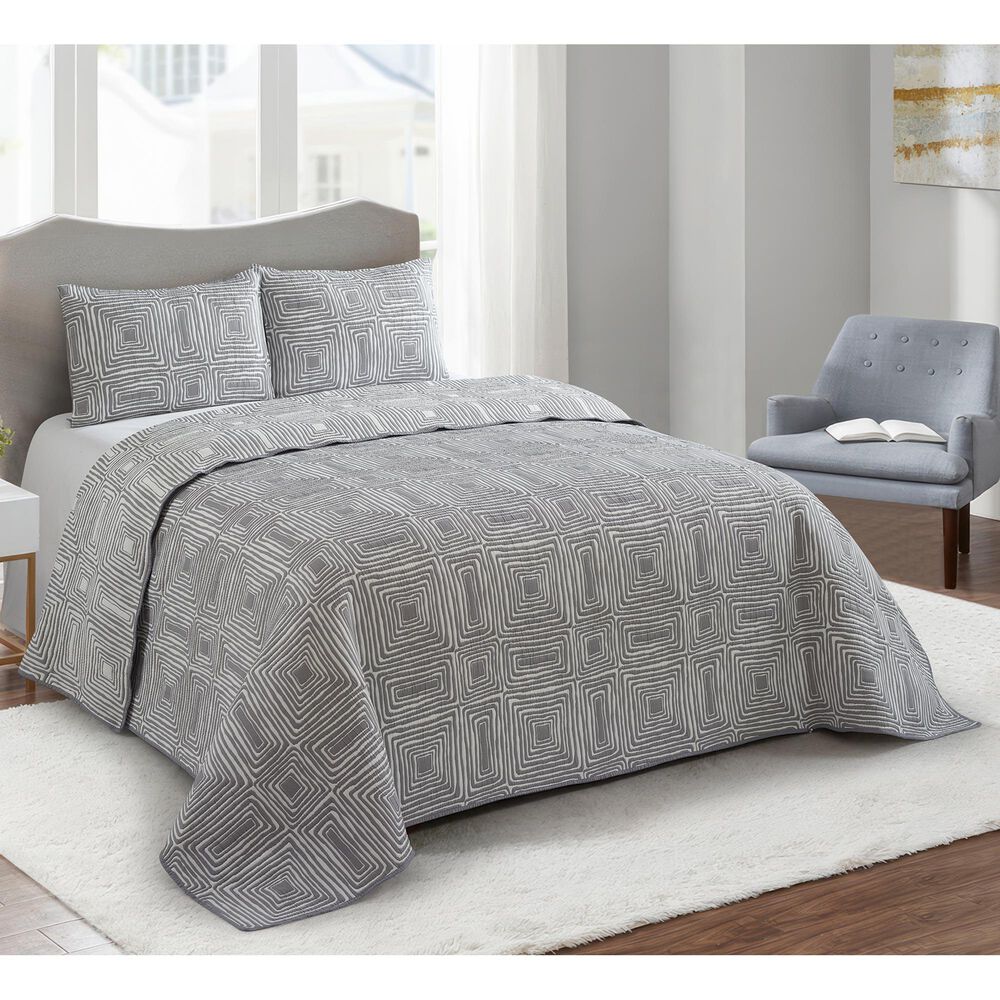 Duke Imports 3-Piece Jacquard Full/Queen Quilt Set in Charcoal Agate, , large