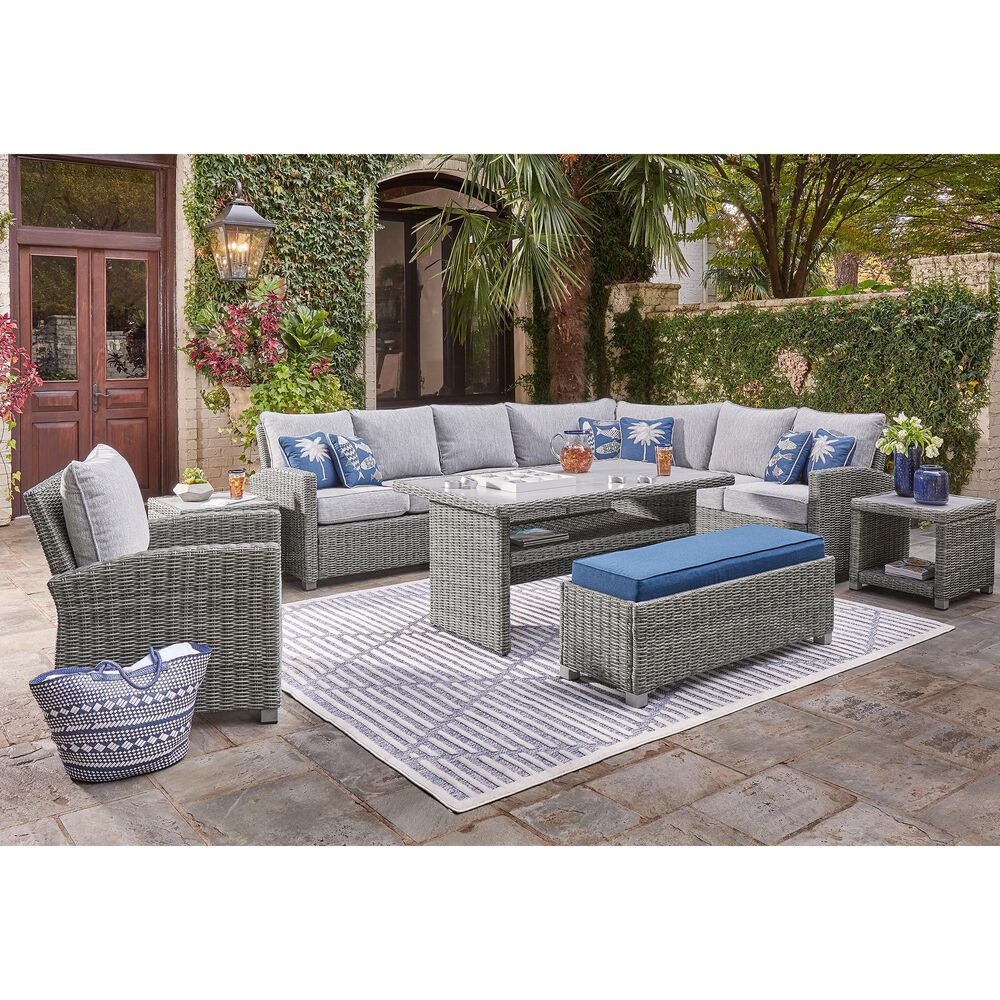 Ashley Naples Beach Patio Armless Chair with Cushion in Light Gray, , large