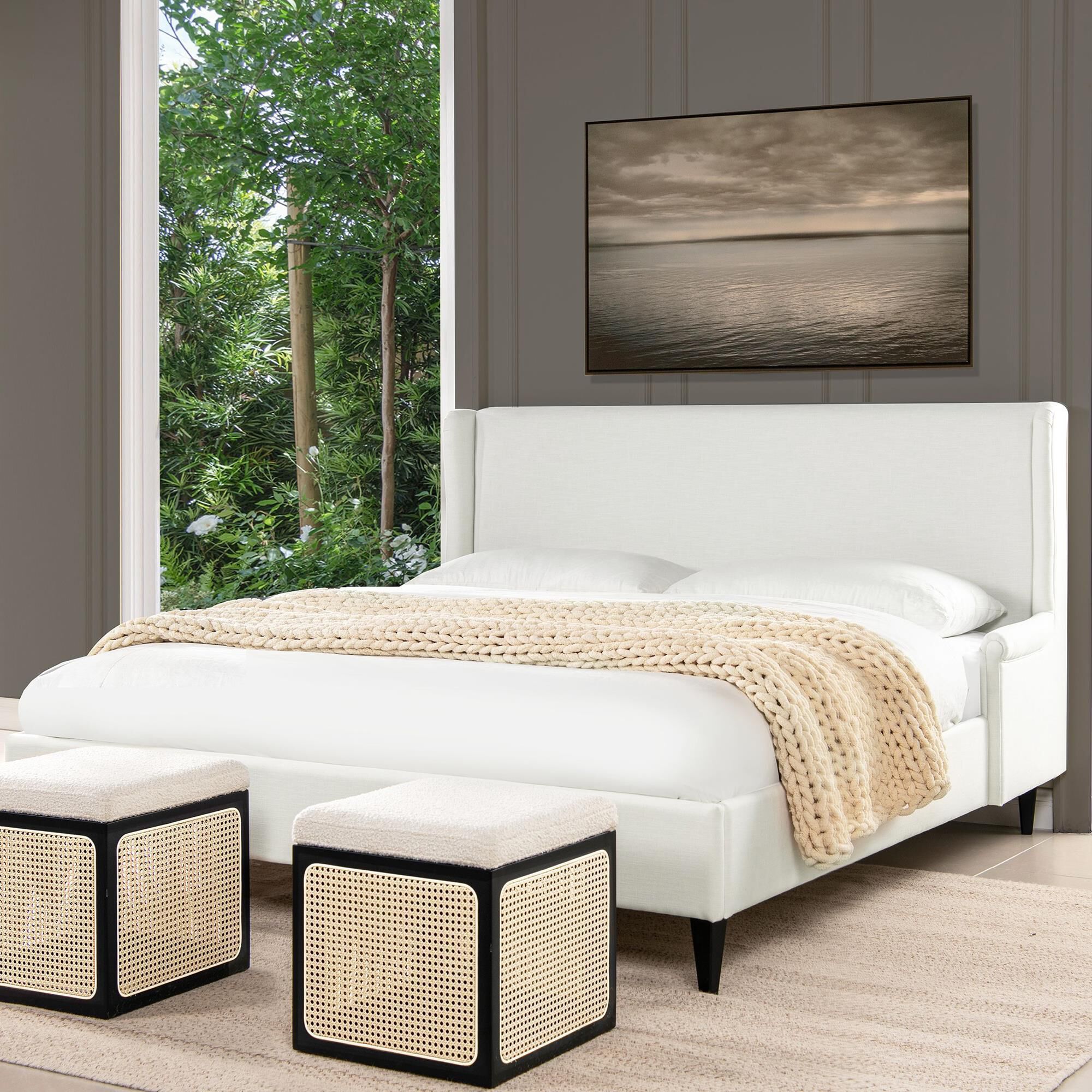 White wingback upholstered best sale bed