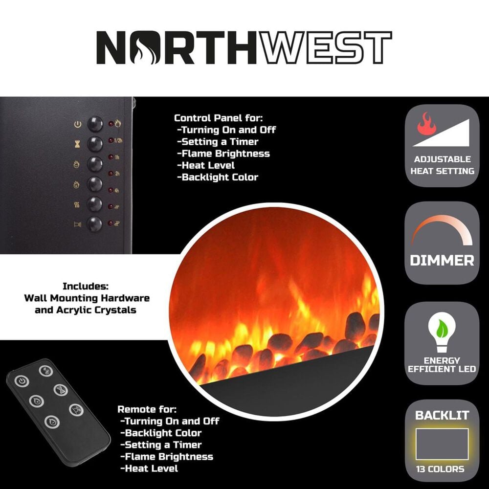 Timberlake Northwest Electric Fireplace with Backlights in Black, , large