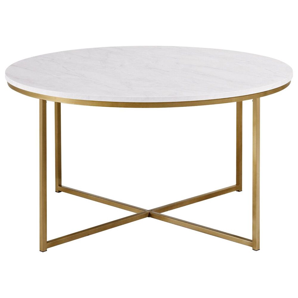 Walker Edison Alissa Coffee Table in Faux Marble and Gold, , large