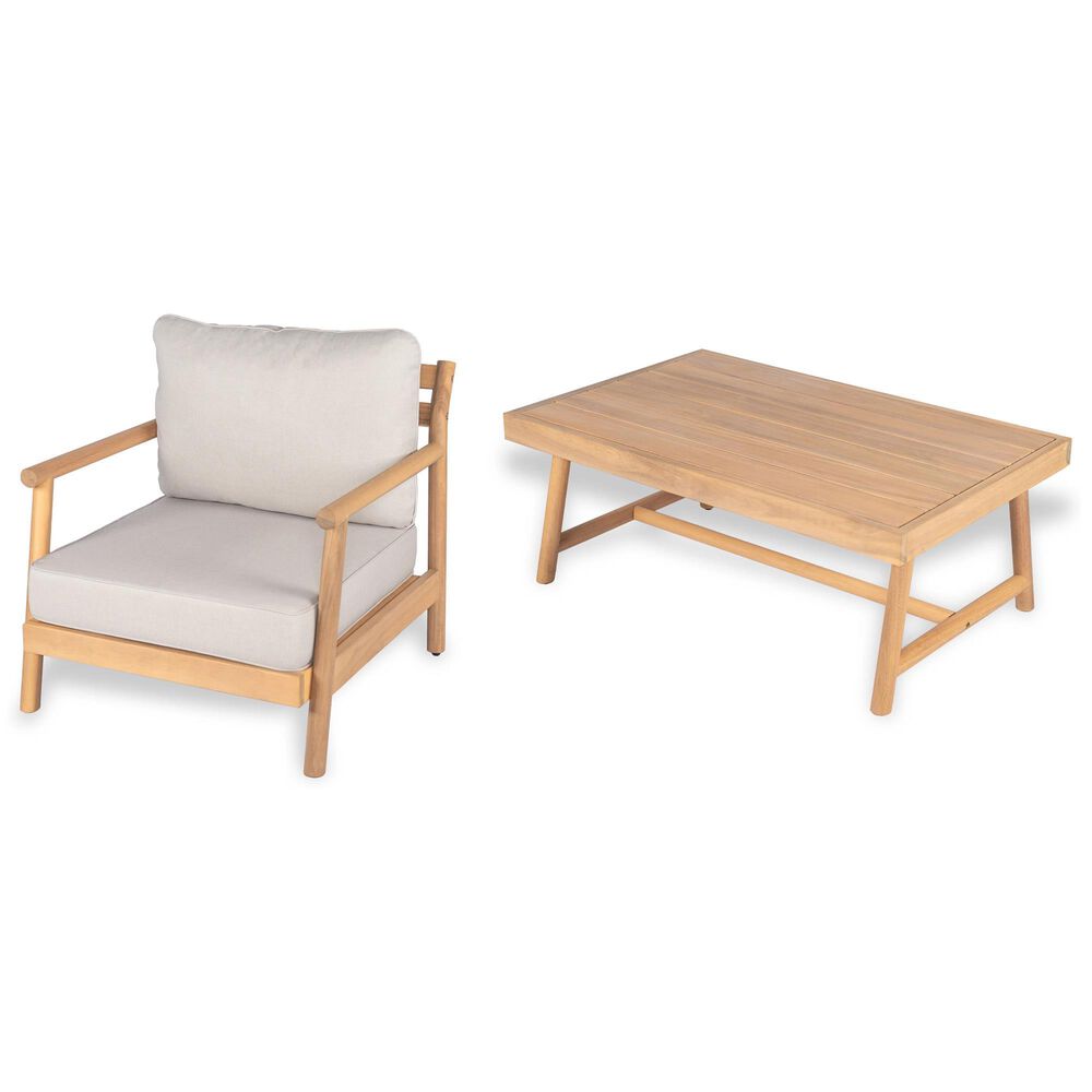 Hearth and Haven 2-Piece Outdoor Acacia Wood Chat Set with Coffee Table in Beige, , large
