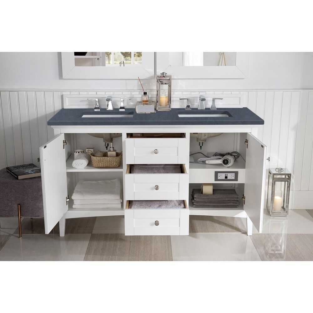 James Martin Vanities Palisades 60&quot; Double Bathroom Vanity in Bright White with 3 cm Charcoal Soapstone Quartz Top and Rectangular Sinks, , large