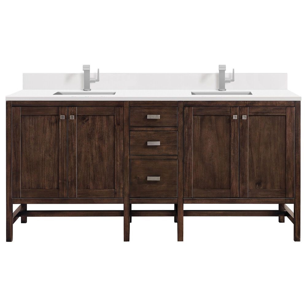 James Martin Vanities Addison 72" Double Bathroom Vanity in Mid-Century Acacia with Single Hole 3 cm White Zeus Quartz Top and Rectangular Sinks, , large