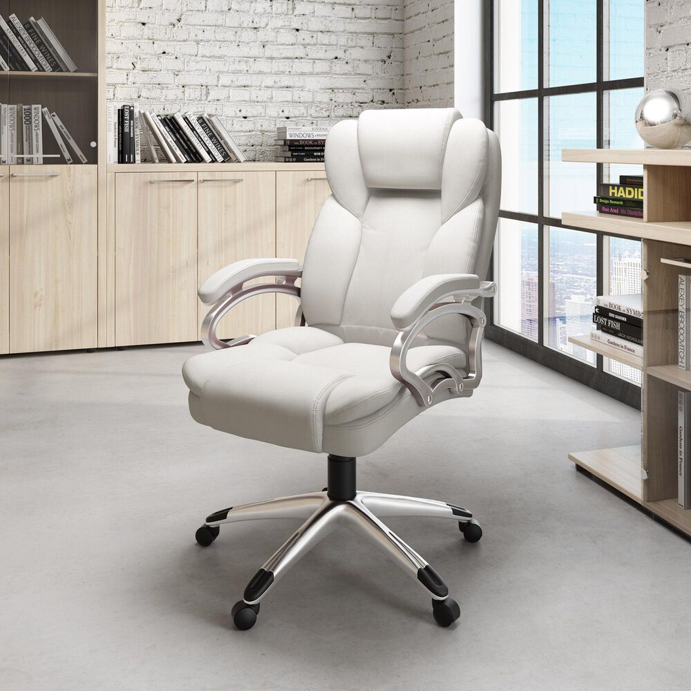 CorLiving Workspace Executive Office Chair in White Leatherette, , large