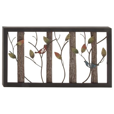 Maple and Jade 20" x 36" Farmhouse Leaf and Bird Wall Sculpture in Black, , large