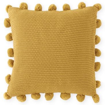 K & K Interiors 20" Square Throw Pillow with Pompom Trim in Yellow, , large