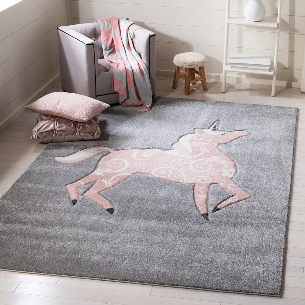 Safavieh Carousel Animals 4&#39; x 6&#39; Grey and Pink Kids  Area Rug, , large