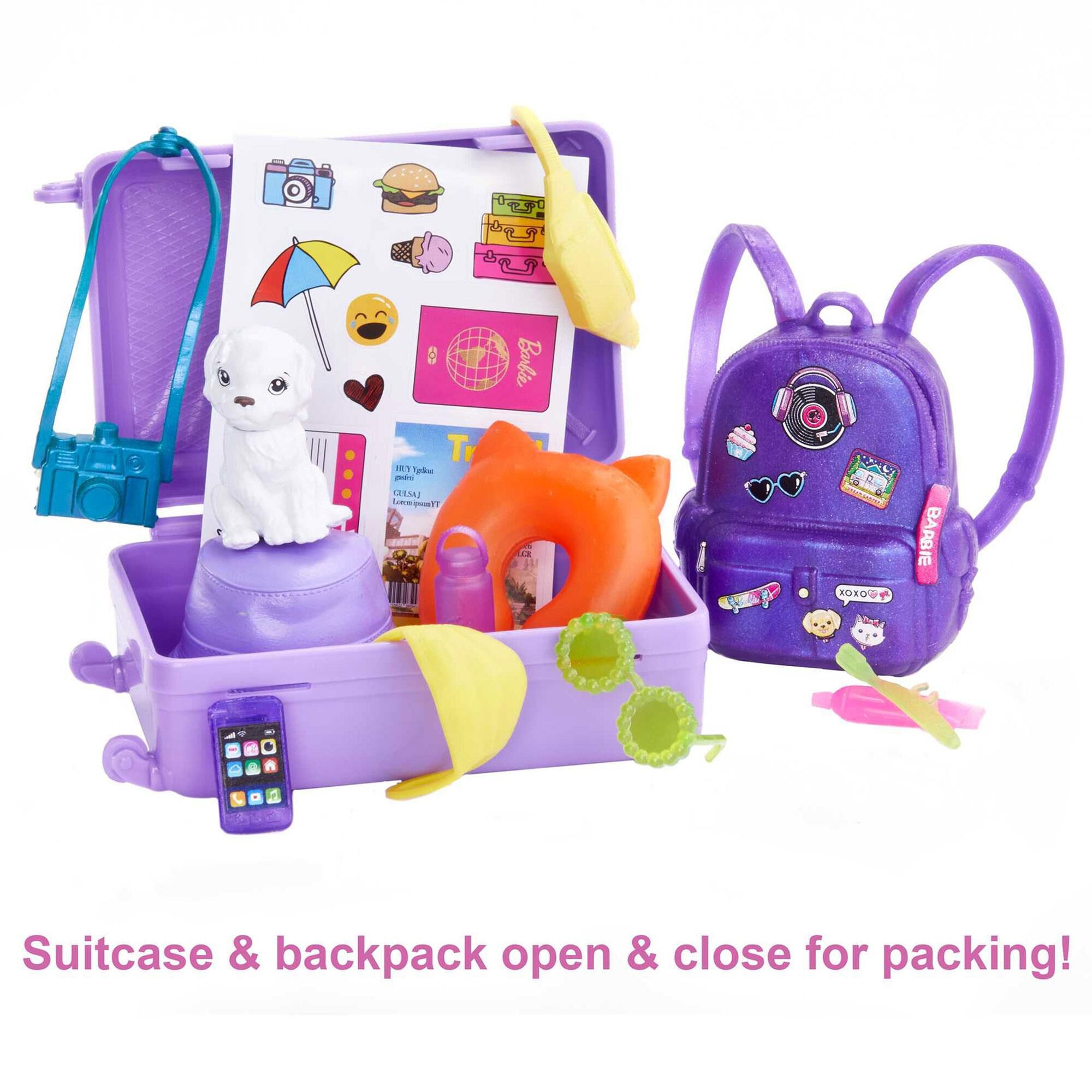 Barbie travel doll & puppy outlet playset