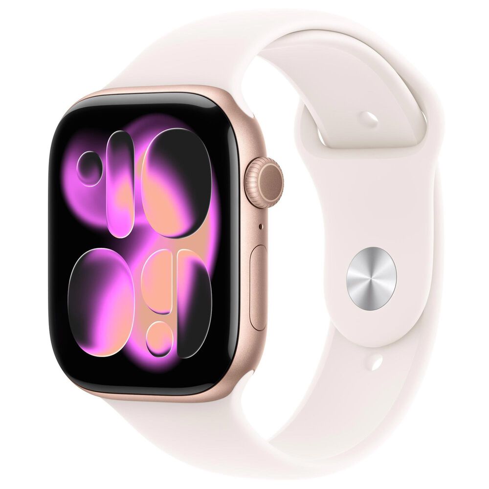 Apple Watch Series 11 (GPS+Cellular) 46mm Aluminum Case with Light Blush Sport Band - S/M in Rose Gold and 2-Year AppleCare+, , large