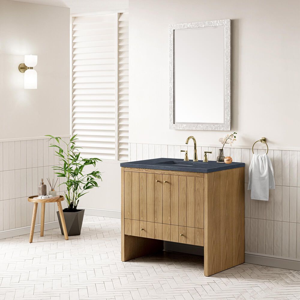 James Martin Vanities Hudson 36&quot; Single Bathroom Vanity in Light Natural Oak with 3 cm Charcoal Soapstone Quartz Top and Rectangular Sink, , large