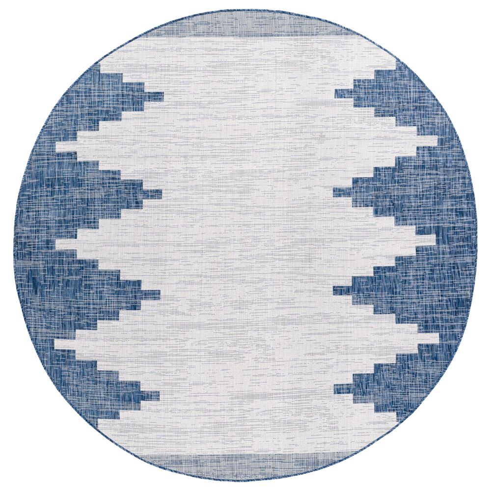 Surya Eagean EAG-2355 Dark Blue, Off-White, Navy and Pale Blue 6"7" Round Indoor/Outdoor Area Rug, , large
