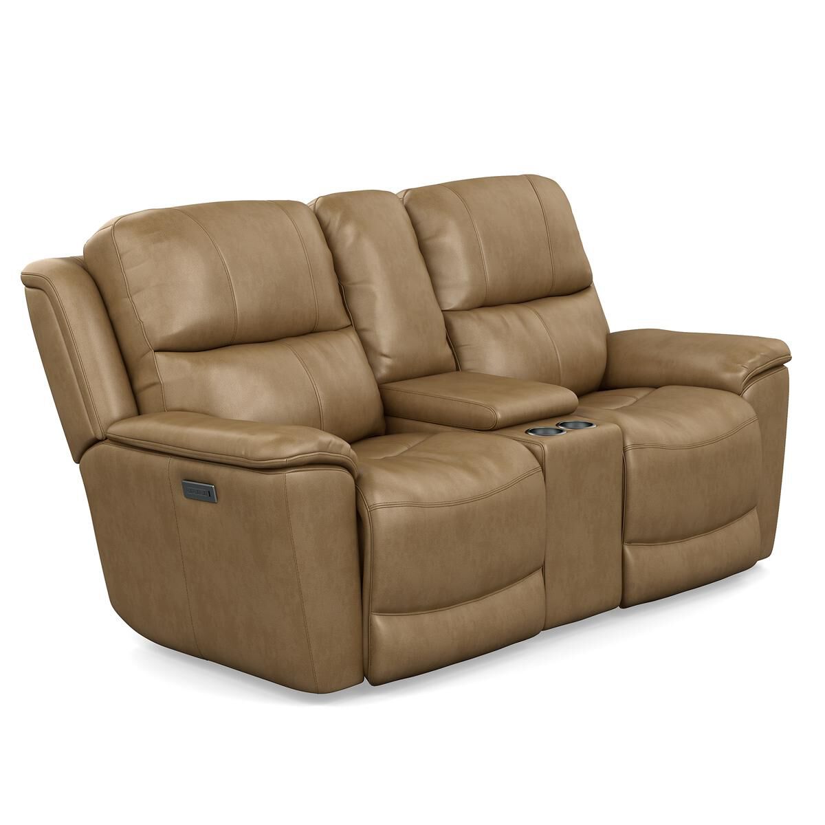 Flexsteel Cade Leather Power Reclining Console Loveseat with