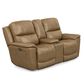 Flexsteel Cade Leather Power Reclining Console Loveseat with Headrest in Sand, , large