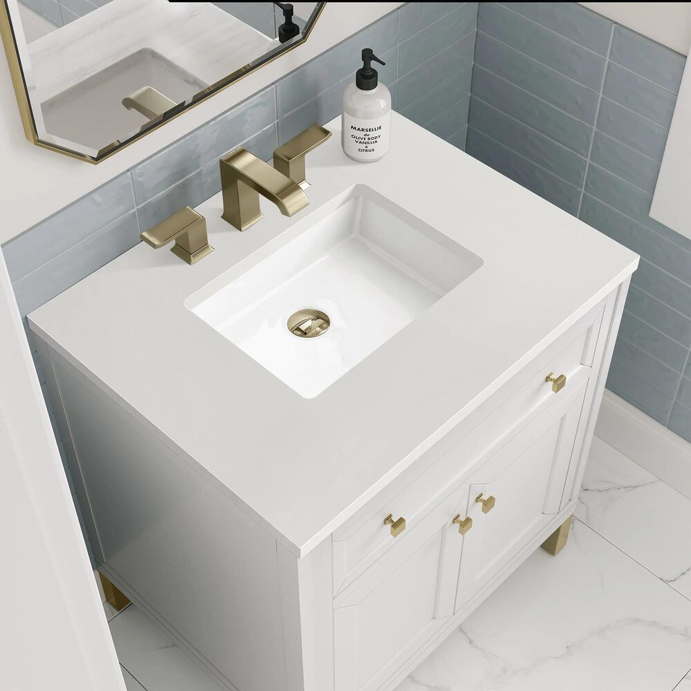 James Martin Vanities Chicago 36&quot; Single Bathroom Vanity in Glossy White with 3 cm White Zeus Quartz Top and Rectangular Sink, , large