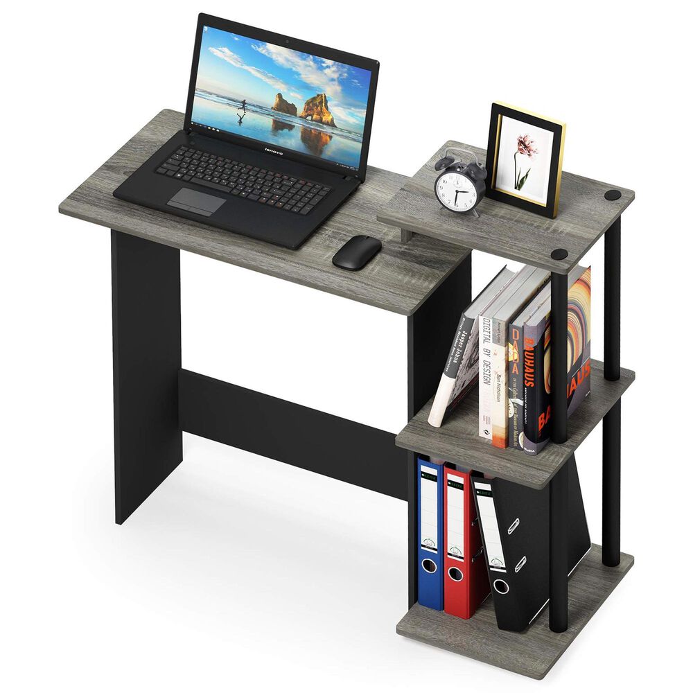 HOMLUX 40" Computer Desk with Open Side Shelves in French Oak Grey and Black, , large