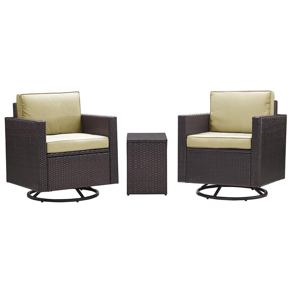 Crosley Furniture Palm Harbor 3-Piece Swivel Chair Conversation Set in Dark Brown, , large