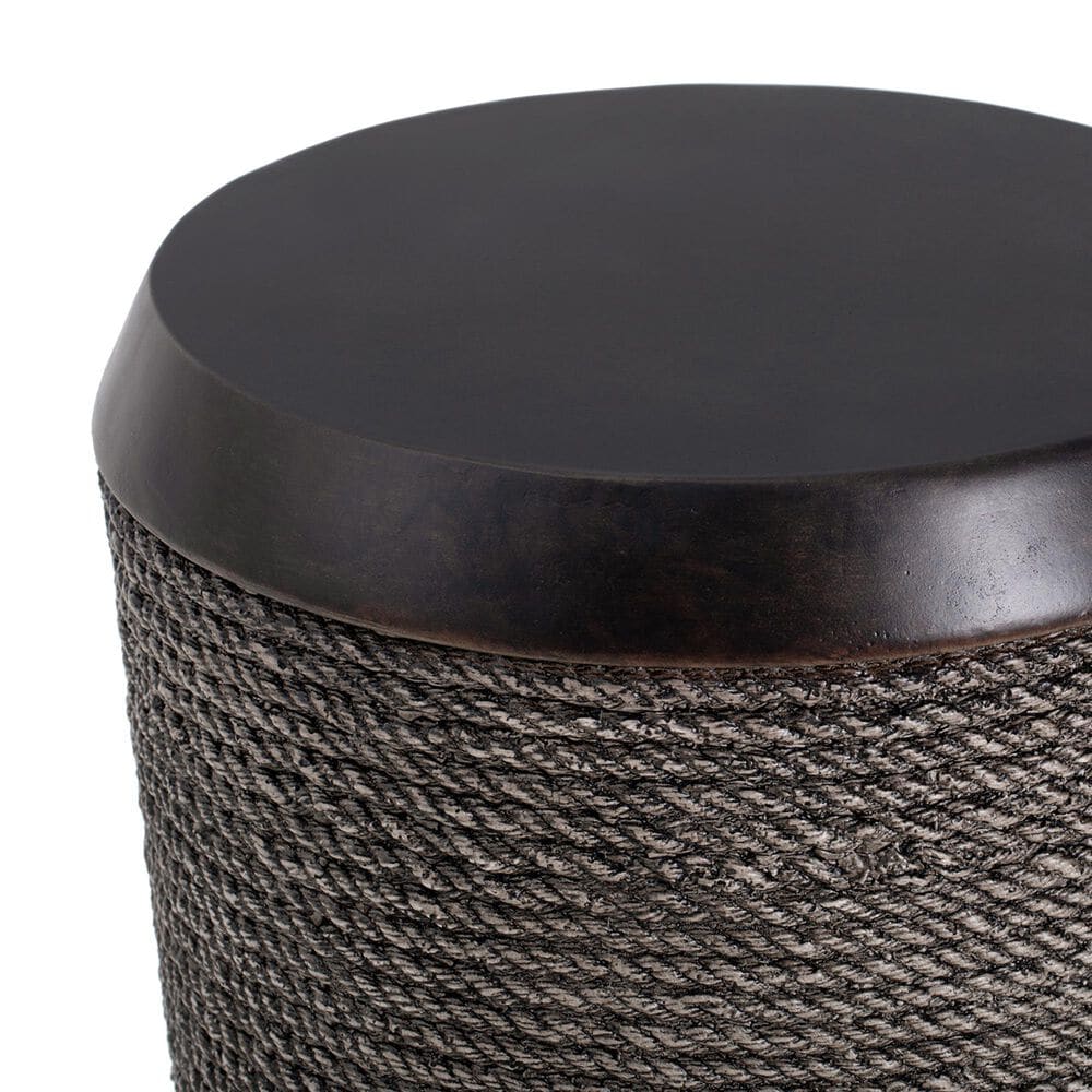 Hearth and Haven Outdoor Side Table with Braided Cord Design and Vintage Trim in Dark Brown, , large