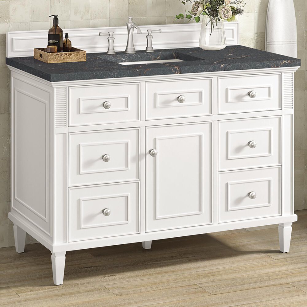 James Martin Vanities Lorelai 48&quot; Single Vanity in Bright White with 3 cm Parisien Bleu Quartz Top, , large