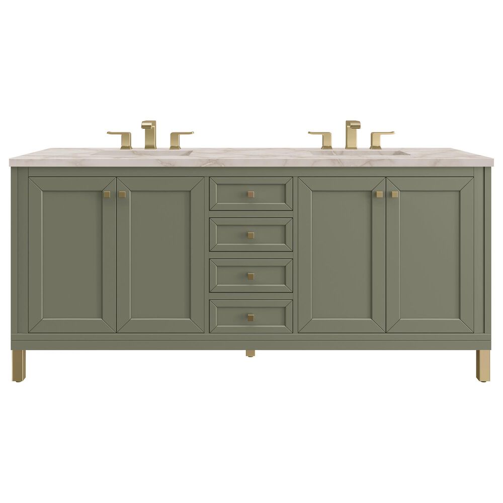 James Martin Vanities Chicago 72" Double Bathroom Vanity in Smokey Celadon with 3 cm Victorian Silver Quartz Top, Rectangular Sinks and FreePower Wireless Charger, , large