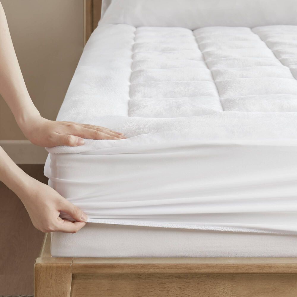 Hampton Park Cloud Soft King Overfilled Plush Hypoallergenic Down Alternative Waterproof Mattress Pad in White, , large