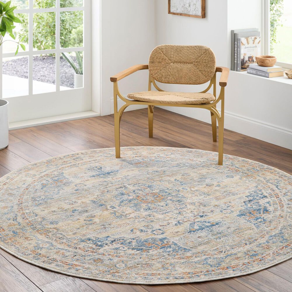 Surya Chicago CHG2308 7&#39;10&quot; Round Light Beige, Slate, Mustard, Blue, Brick Red, Taupe Area Rug, , large