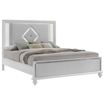New Heritage Design Stardust King Panel Bed in White and Silver, , large